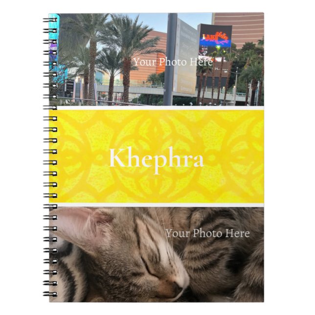 Hellgelbe Batik FotoCollage, Grenze, Name Notizblock (Vorderseite)