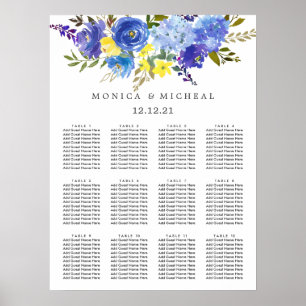 Hellgelbe blaue Blume Hochzeitskarte Poster
