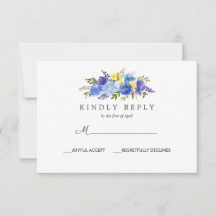 Hellgelbe blaue Blütenblume Hochzeitsreaktion UAwg RSVP Karte