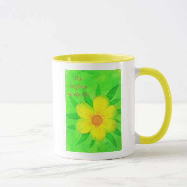 Hellgelbe Blume auf grün helle Tasse (Rechts)