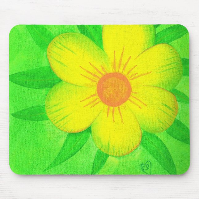 Hellgelbe Blume Grüne Mousepads (Vorne)