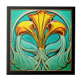 Hellgelbe Blumen Art Deco Keramik Tile Fliese