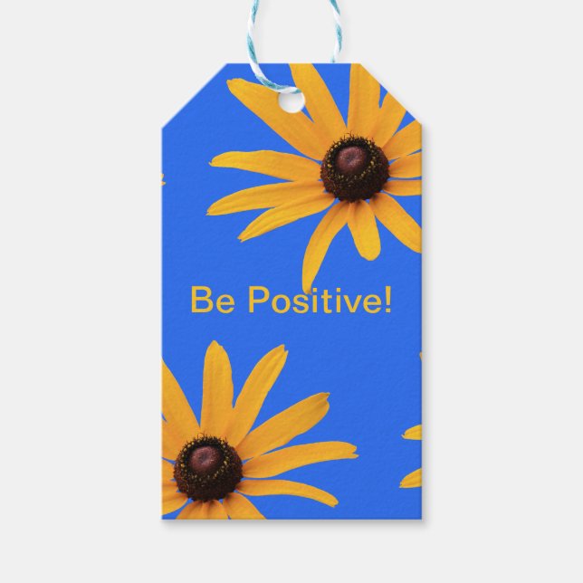 Hellgelbe Blumen auf Royal Blue Inspirational Geschenkanhänger (Vorderseite)