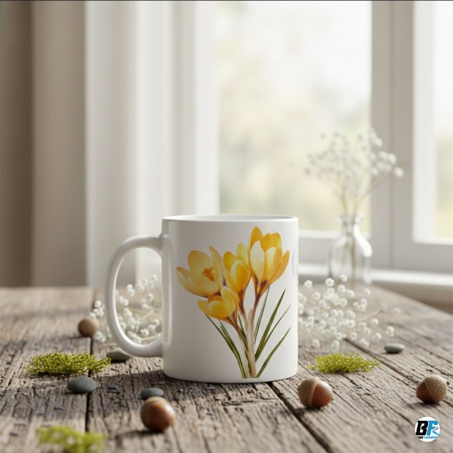 Hellgelbe Crocus Blume elegant minimalistisch Kaffeetasse (Von Creator hochgeladen)