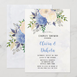 Hellgelbe Dusty Blue Peony Floral Couples Dusche Einladung