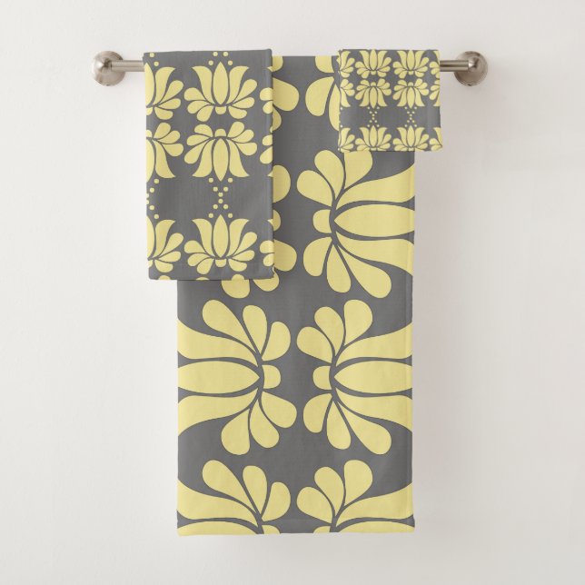 Hellgelbe graue Tulips Badhandtuch Set (Insitu)