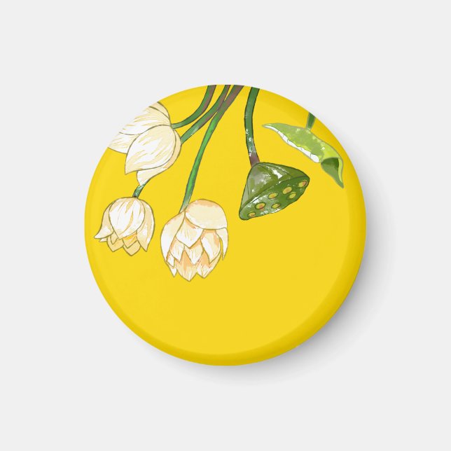 Hellgelbe Lotus-Blume und Lotus Seedpod Magnet (Vorne)