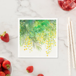 Hellgelbe Mimosa Aquarellfarben Blume Malerei Serviette