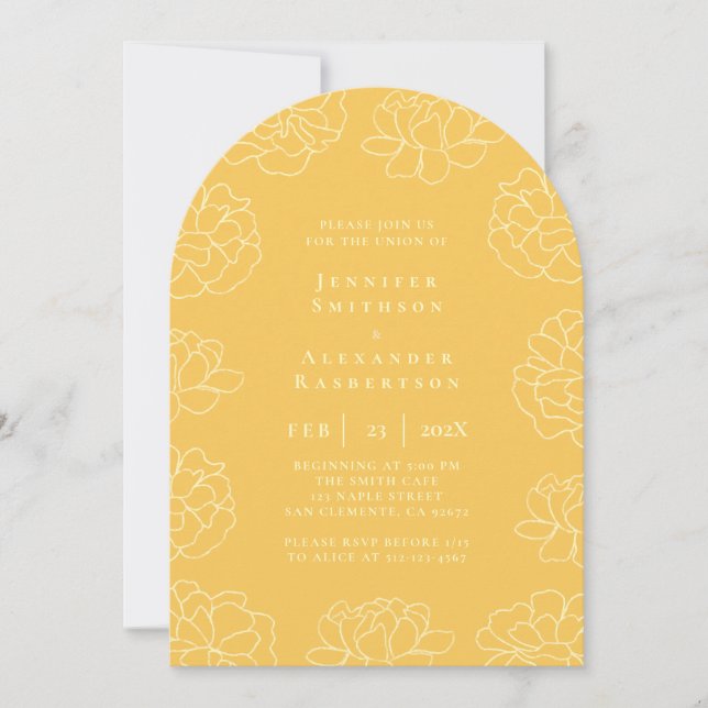Hellgelbe minimale botanische Hochzeit Einladung (Vorderseite)