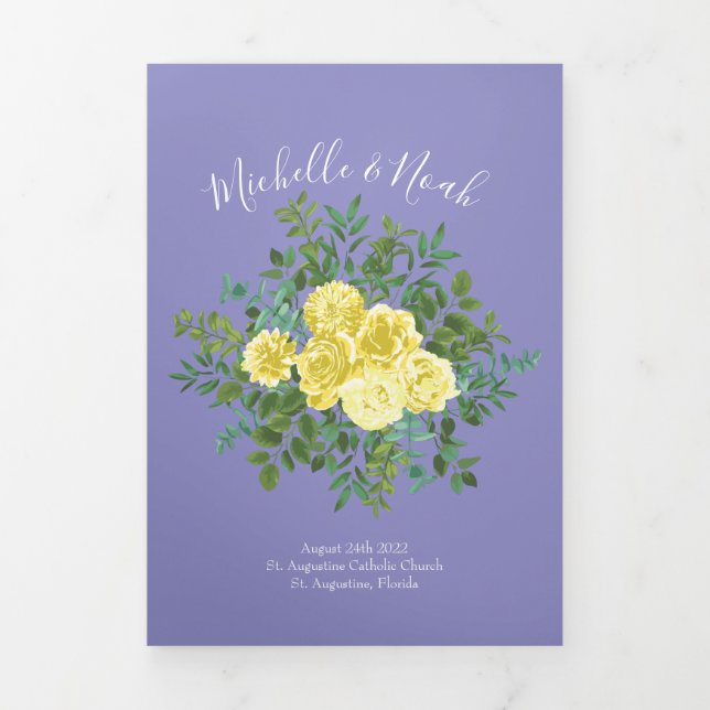 Hellgelbe Periwinkle Blue Rose Hochzeitsprogramme Dreifach-gefaltete Programmkarte (Cover)