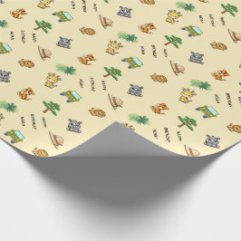 Hellgelbe personalisierte Safari-Tier-Geburtstagsf Geschenkpapier