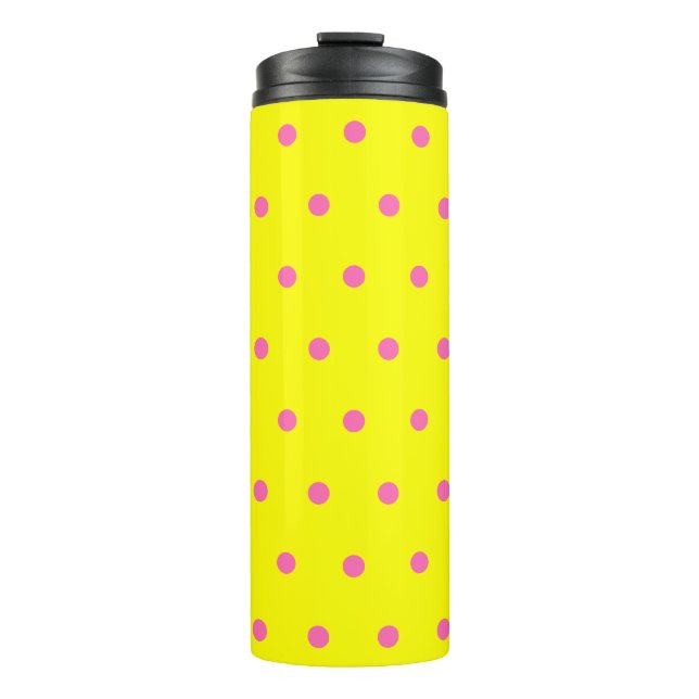 Hellgelbe Pink-Polka-Punkte Thermosbecher (Vorderseite)