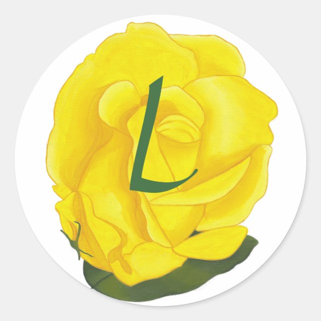 Hellgelbe Rose, Monogramm-Hochzeitsstipps - Siegel Runder Aufkleber (Vorderseite)