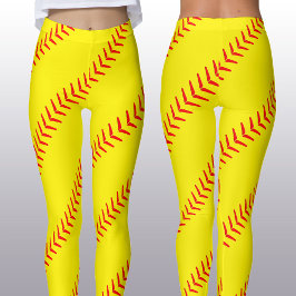 Hellgelbe Schnürsenkel-Softball-Stiche (Nähte) Leggings