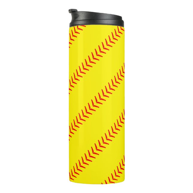 Hellgelbe Schnürsenkel-Softball-Stiche (Nähte) Thermosbecher (Nach rechts gedreht)