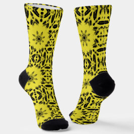Hellgelbe, schwarze geometrische Muster kitty Stim Socken