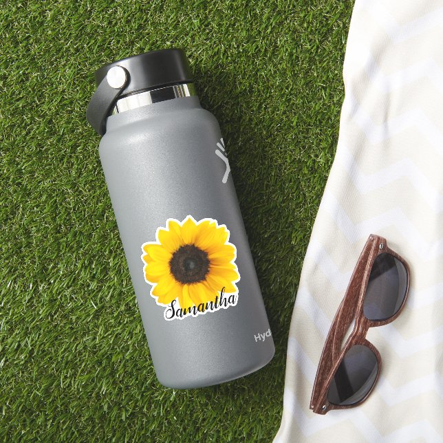 Hellgelbe Sonnenblume mit Namen | Vinyl Aufkleber (HydroFlask Insitu)