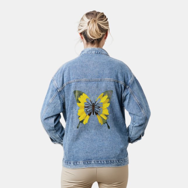 Hellgelbe Sonnenblumenschmetterling-Blume Jeansjacke (Modell)