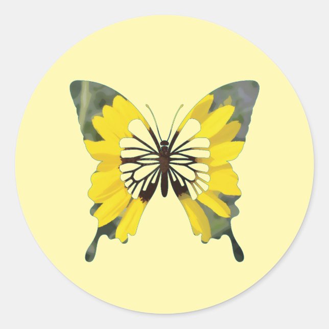 Hellgelbe Sonnenblumenschmetterling-Blume Runder Aufkleber (Vorderseite)