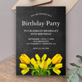 Hellgelbe Tulip-Blume Geburtstagsparty Einladung