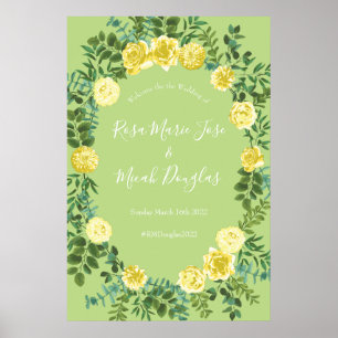 Hellgelbe und blassgrüne Rose Blumenzehen Poster