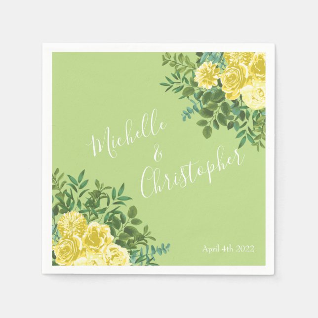 Hellgelbe und blassgrüne Rose Blumenzehen Serviette (Vorderseite)