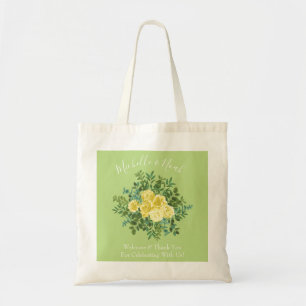 Hellgelbe und blassgrüne Rose Blumenzehen Tragetasche