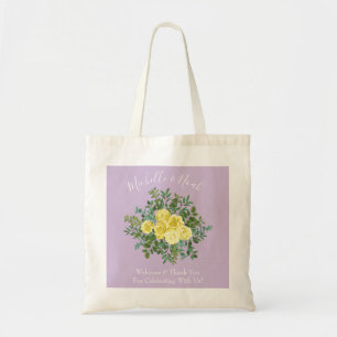 Hellgelbe und Lila Lilac-Rose Blumenzehen Tragetasche