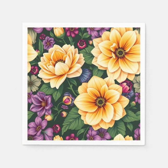 Hellgelbe und violette Blumen farbenfrohe Blumen Serviette (Vorderseite)