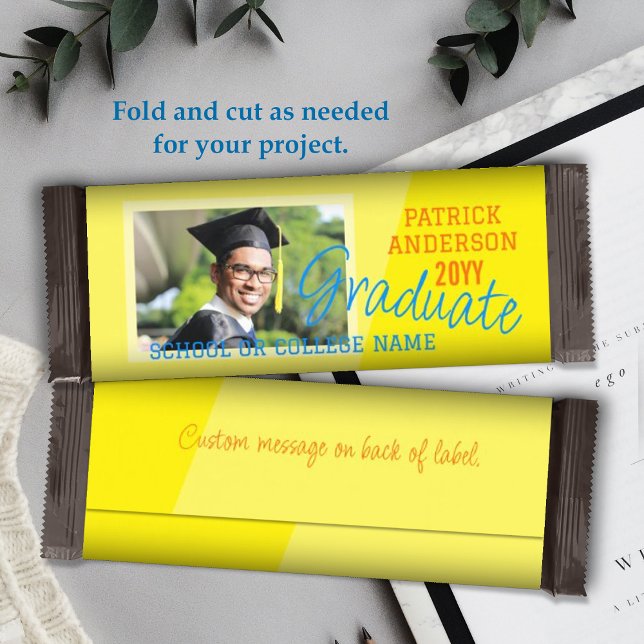 Hellgelber Abschluss Candy Bar Wrapper Flyer (citrus yellow orange school colors graduation personalized candy bar wrapper, diy chocolate bar)