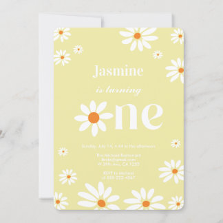 Hellgelber Groovy Daisy Florals 1. Geburtstag Einladung