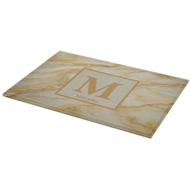 Hellgelber Marmor mit Bronze Veins Monogramm Schneidebrett (Ecke)