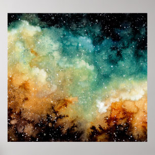 Hellgelber Nebel, dunkler Aquarell. Poster