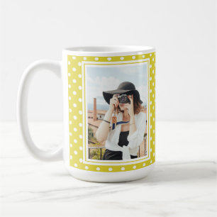 Hellgelber Polka Dot Custom 2 Foto und Name Kaffeetasse
