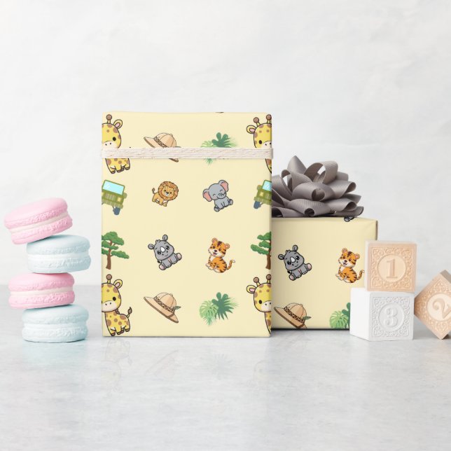 Hellgelber Safari-Geburtstag Geschenkpapier (Babyparty)
