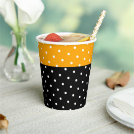 Hellgelber Schwarz-weißer Polka-Farbblock Pappbecher