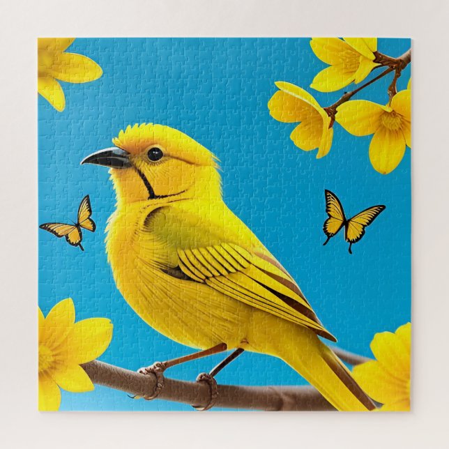 Hellgelber Songbird auf einem Zweig Puzzle (Vertikal)