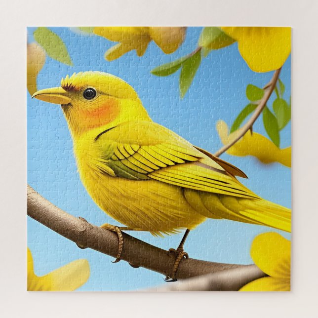 Hellgelber Songbird auf einem Zweig Puzzle (Vertikal)