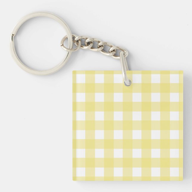 Hellgelber und weißer Gingham Schlüsselanhänger (Vorderseite)