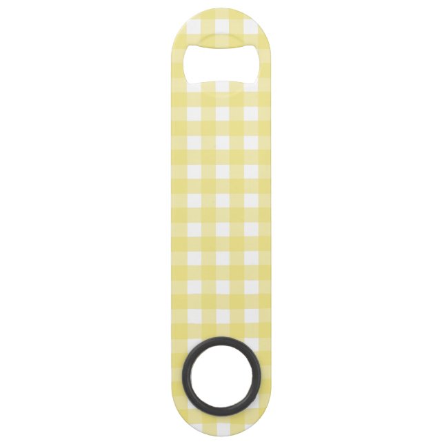 Hellgelber und weißer Gingham Speed Flaschenöffner (Vorderseite)