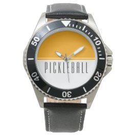 Hellgelber, weißer Farbblock - PICKLEBALL-Text Armbanduhr