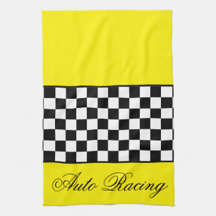 Hellgelbes Auto Racing Themenshop Geschirrtuch