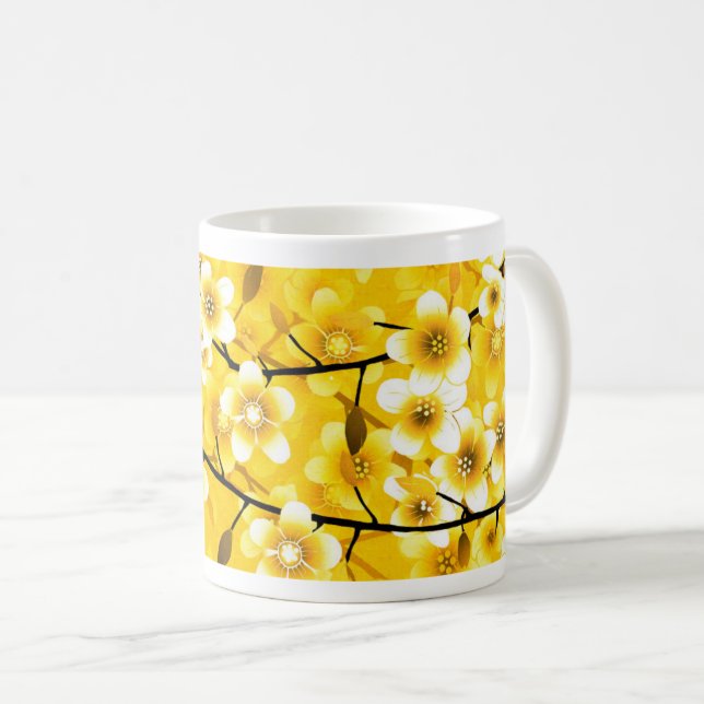 Hellgelbes Blumenmuster Kaffeetasse (VorderseiteRechts)