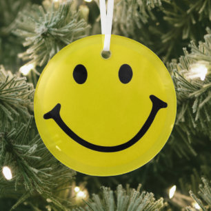 Hellgelbes Happy Lächeln Gesicht Ornament Aus Glas