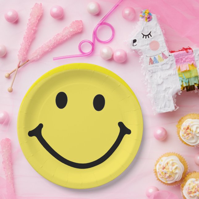 Hellgelbes Happy Lächeln Gesicht Pappteller (Party)
