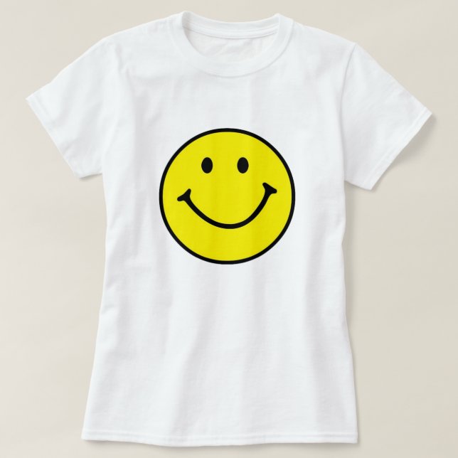 Hellgelbes Happy Lächeln Gesicht T-Shirt (Design vorne)
