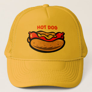 Hellgelbes Hot Dog-Standbild mit eigenem Logo für Truckerkappe