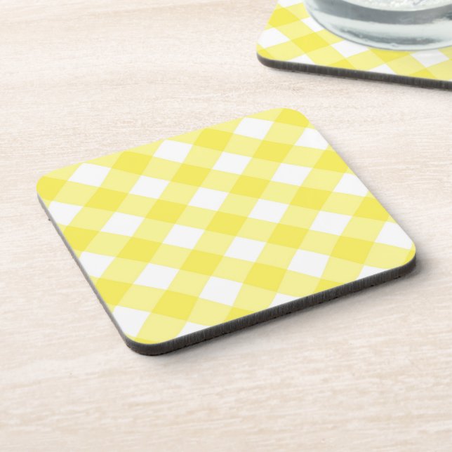 Hellgelbes klassisches Gingham-Muster Getränkeuntersetzer (Linke Seite)