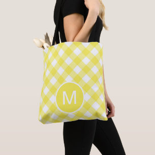 Hellgelbes klassisches Gingham-Muster mit Monogram