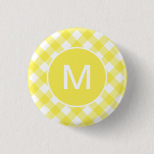 Hellgelbes klassisches Gingham-Muster mit Monogram Button